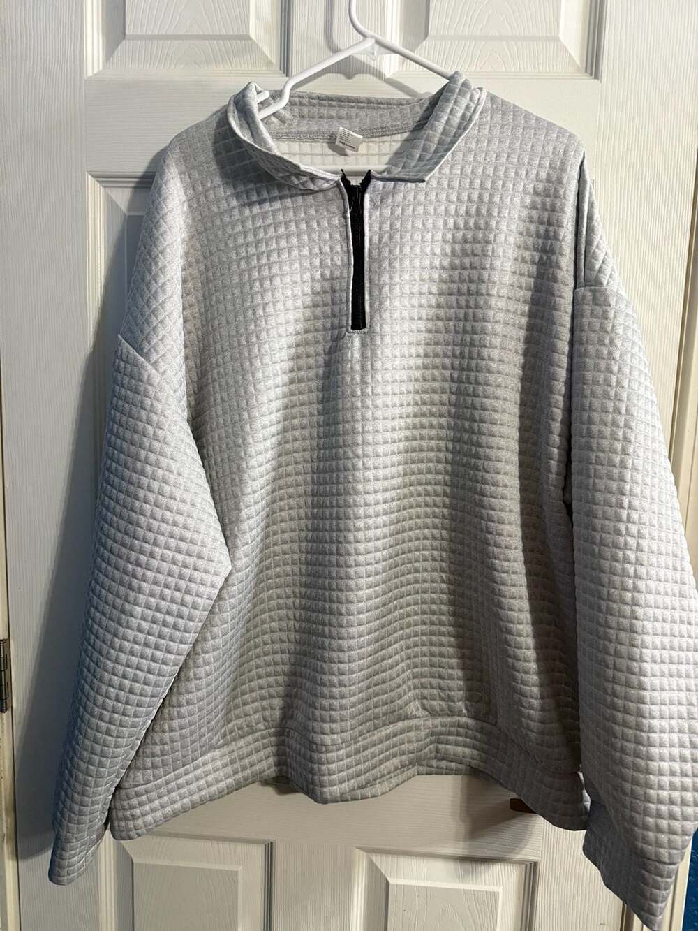 Gray Waffle Knit Quarter Zip Pullover Sweatshirt 5XL